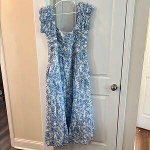 ARULA White and Blue Floral Dress